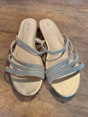 Maripe Champagne Gold Rhinestone Multi-Strap Slide Sandals